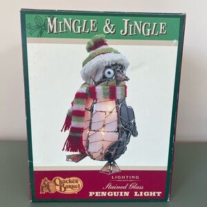 Cracker Barrel Mingle & Jingle Stained Glass Penguin Lighted Christmas Holiday